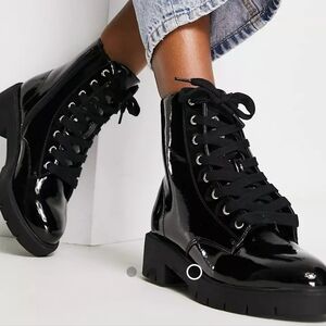 New Look Black Patent Leather Lace Up Boot 7